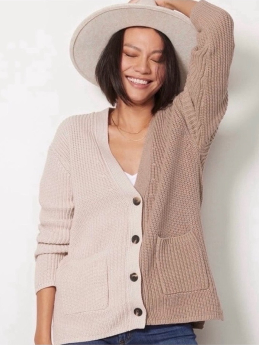 John + Jenn NWOT Evereve Maya Cotton Colorblock Knit Cardigan Size Small - Picture 2 of 7